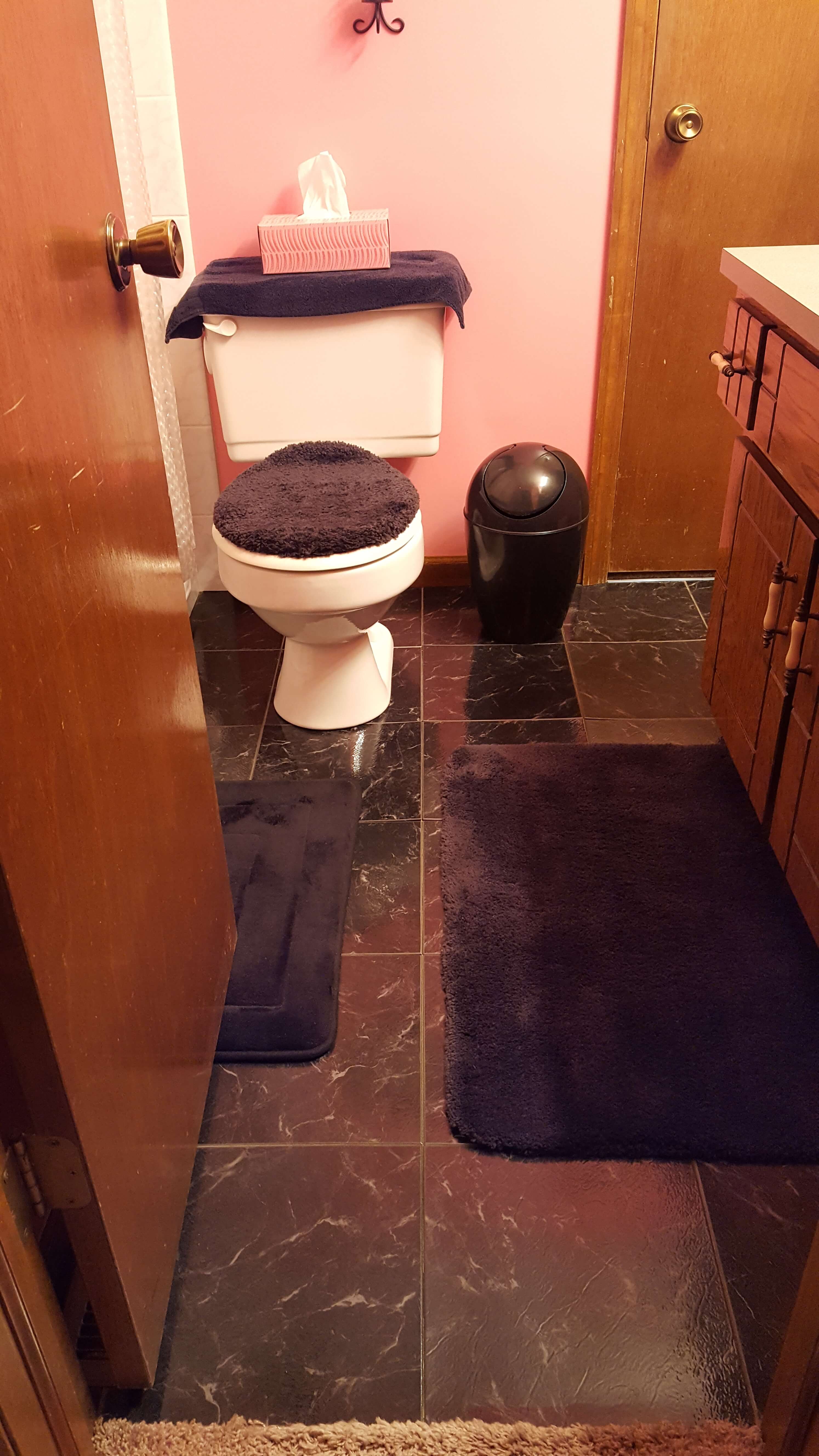 Pink and black bathroom