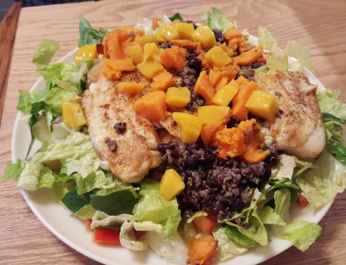 What’s for Dinner? Tilapia, sweet potatoes, and mango.