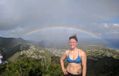 Calie and rainbow on Oahu