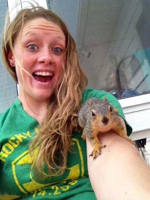 2 squirrels, one human