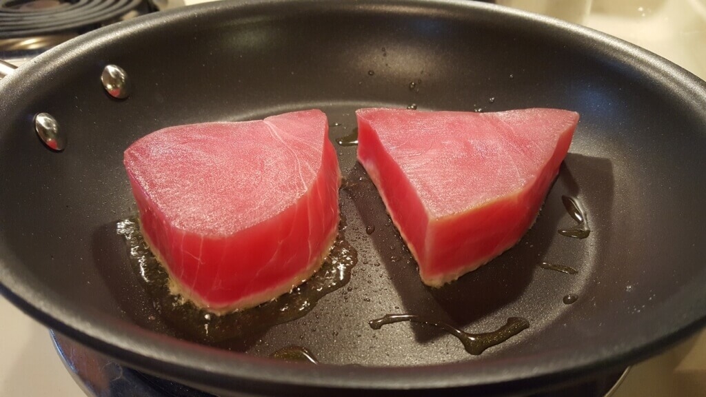 Searing tuna steaks