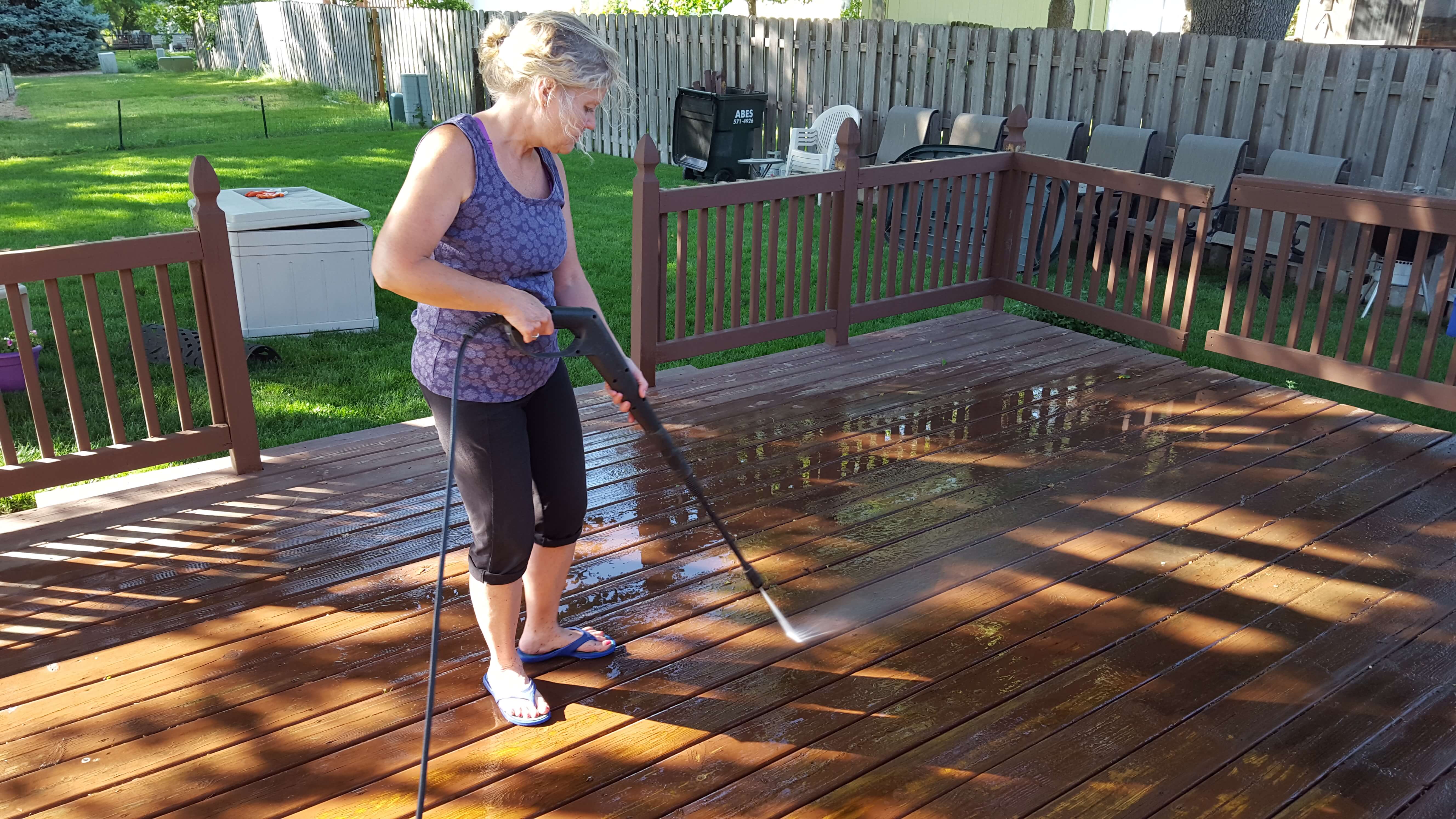 Power washing a deck