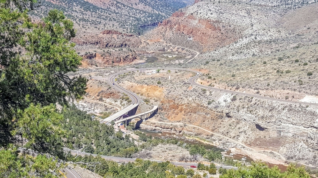 A good view of the bridge and winding highway The incredible Salt River Canyon in Arizona