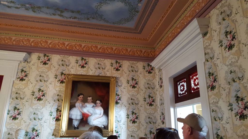 Original red transoms in the Central parlor at Belmont in Nashville, TN